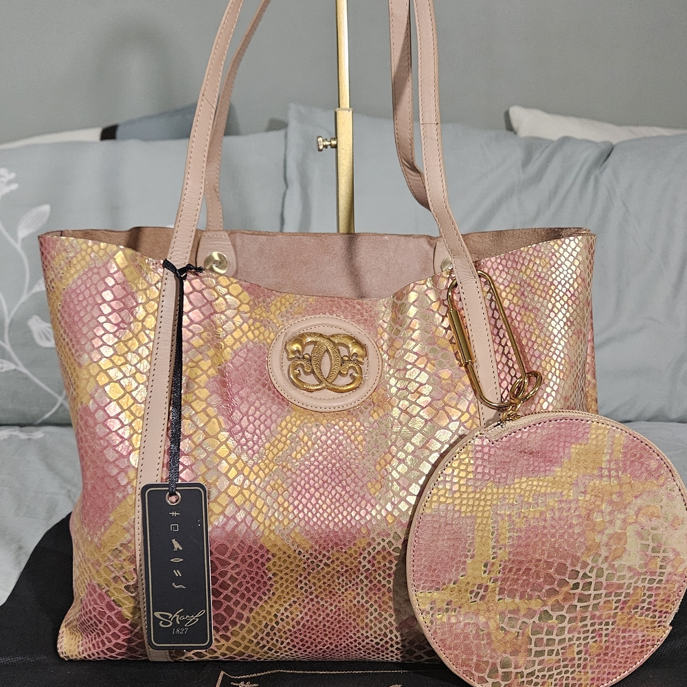 Sharif Pink and Gold Iridescent Tote Bag W/wallet & Dusty - Picture 16 of 16